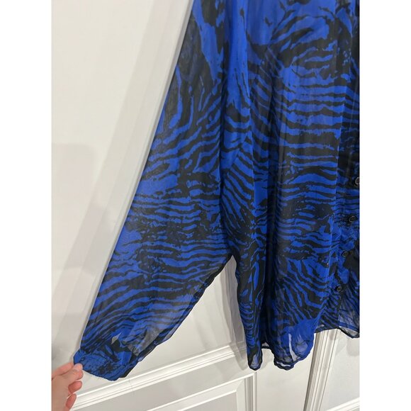 Denim 24/7 Zebra Striped Sheer Button Front Tunic Shirt Blue Black Sz 26W NWT - Picture 4 of 9